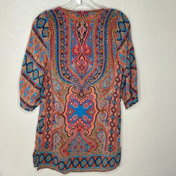 Tolani 100% Silk Paisley Boho Tunic Dress XS-S India Ethnic Print Top Blouse - Picture 7 of 7